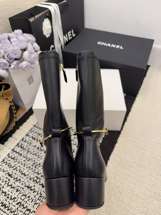 CC 26 Short Boot With Gold-tone Ankle Chain Black Lambskin 588819