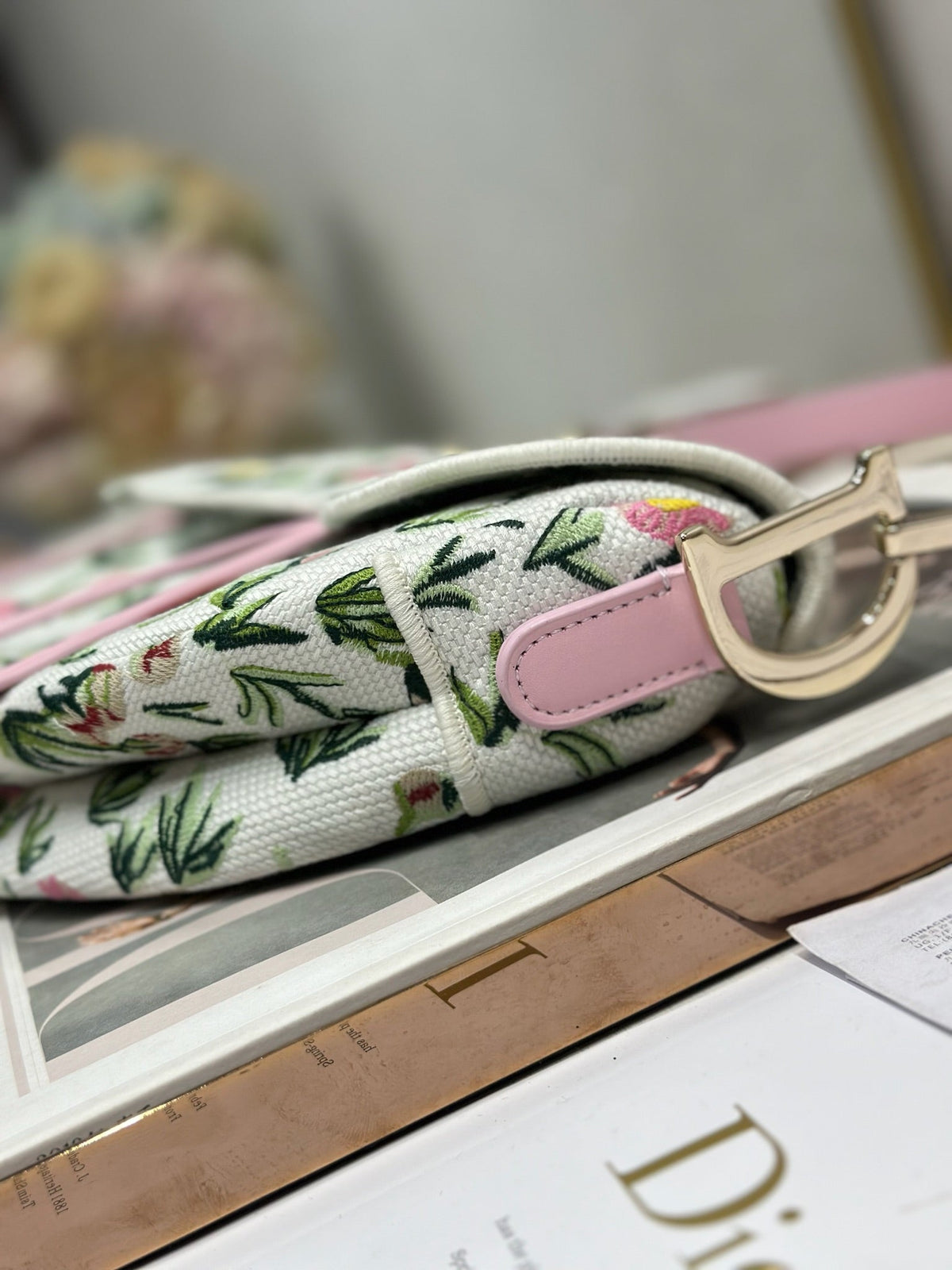 CD Saddle Bag 25.5cm White Floral in Denim 288054