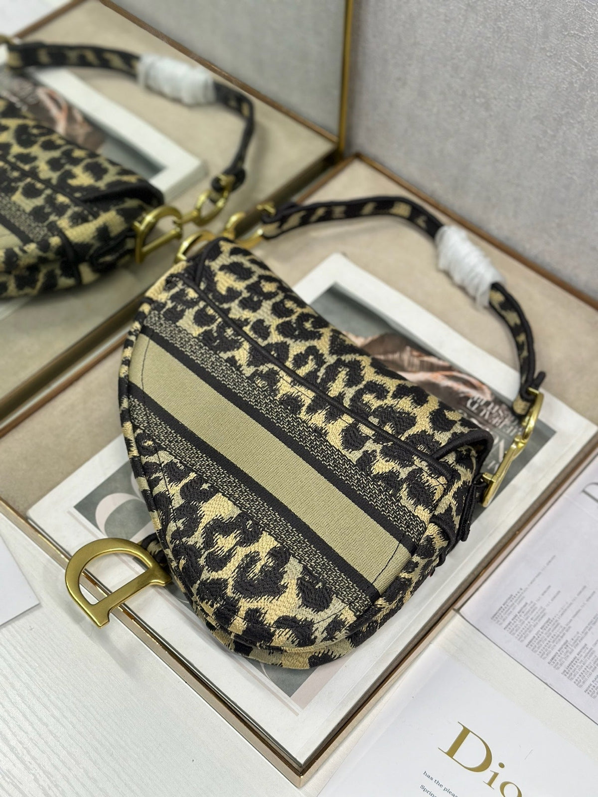 CD Saddle Bag 25.5cm Beige Black in Denim 288068