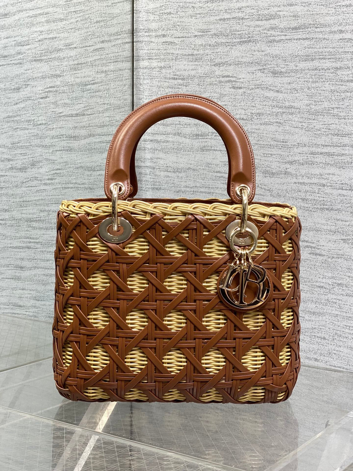 CD Lady Dior Bag 24cm Brown in Rattan 155500