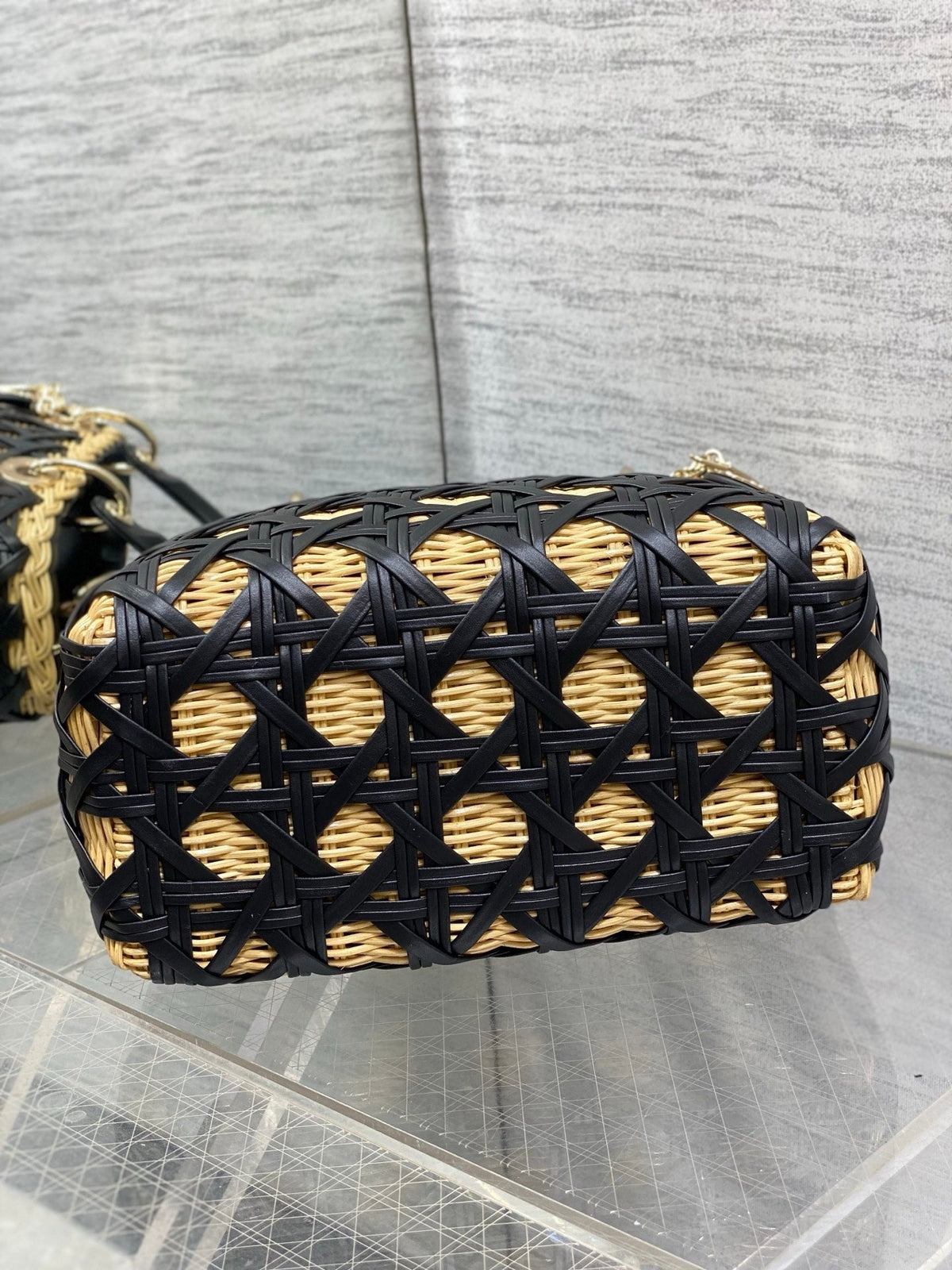 CD Lady Dior Bag 24cm Black in Rattan 155502