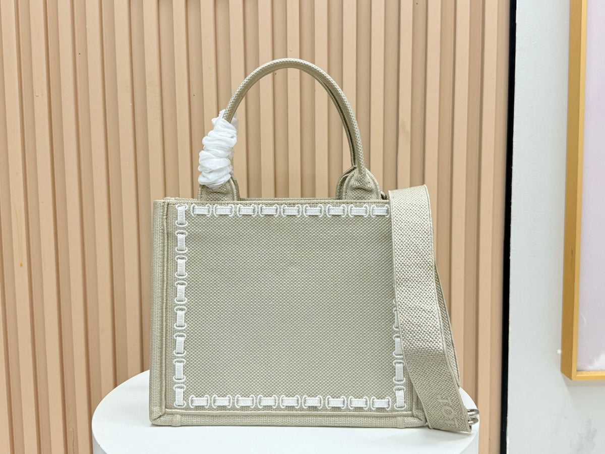 CD Book Tote Bag with Strap Beige in Embroidery 155367
