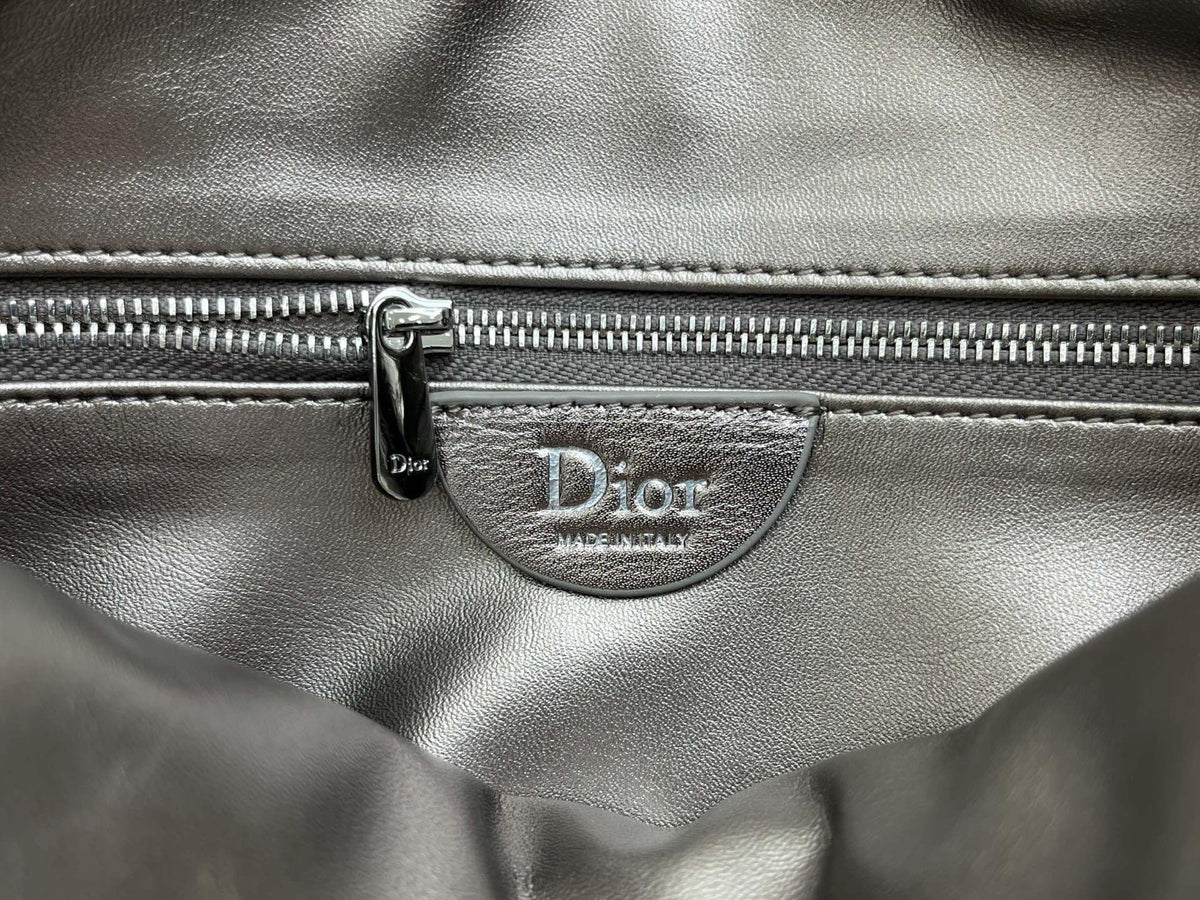 CD Small Cannage Quilted Tote Bag Silver Metallic Cowhide 158105