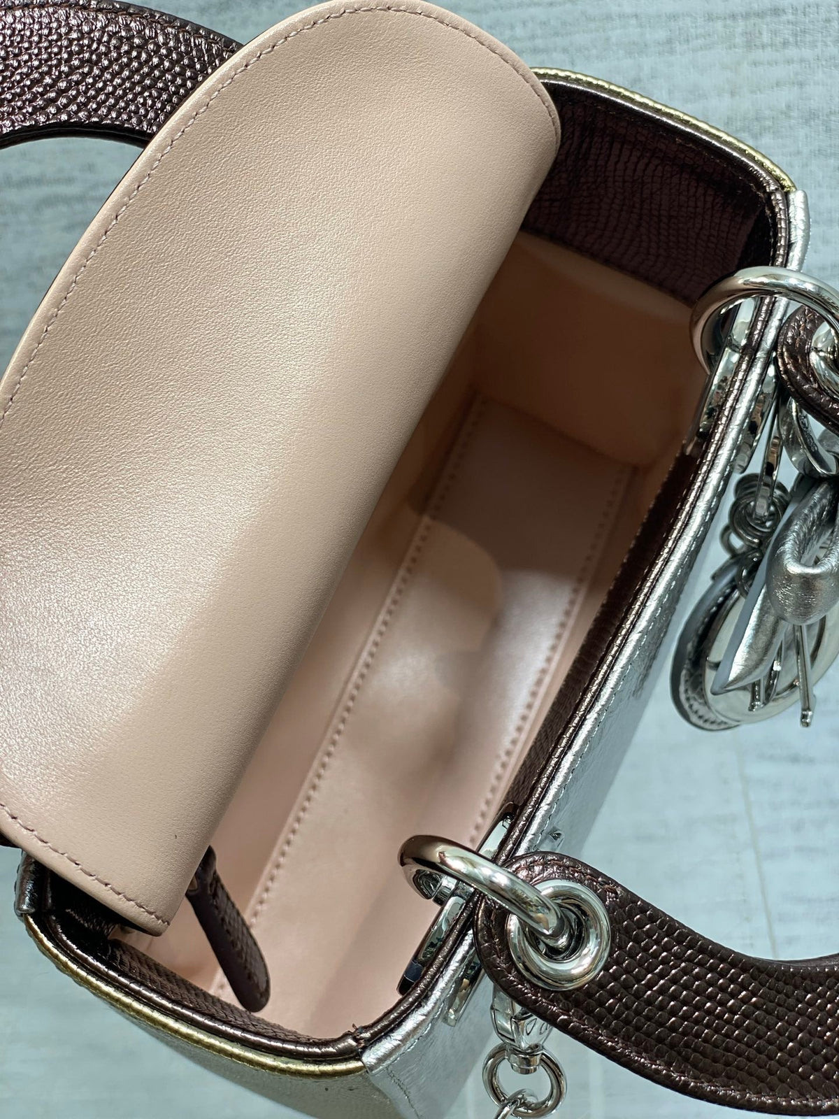 CD Mini Lady Dior Bag 17cm Metallic Bronze Snakeskin Leather SHW 160001