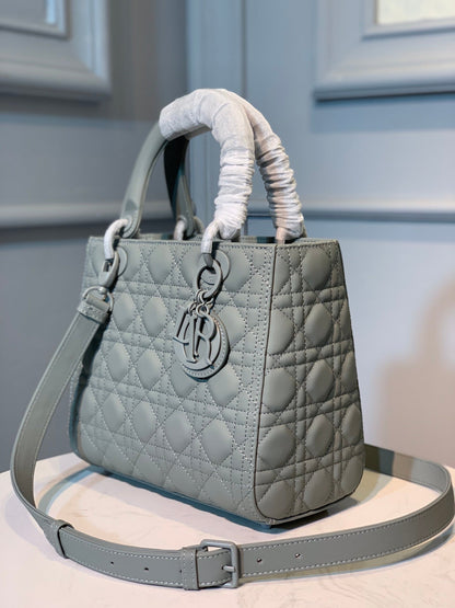 medium lady 24 matte grey calfskin matte grey hardware