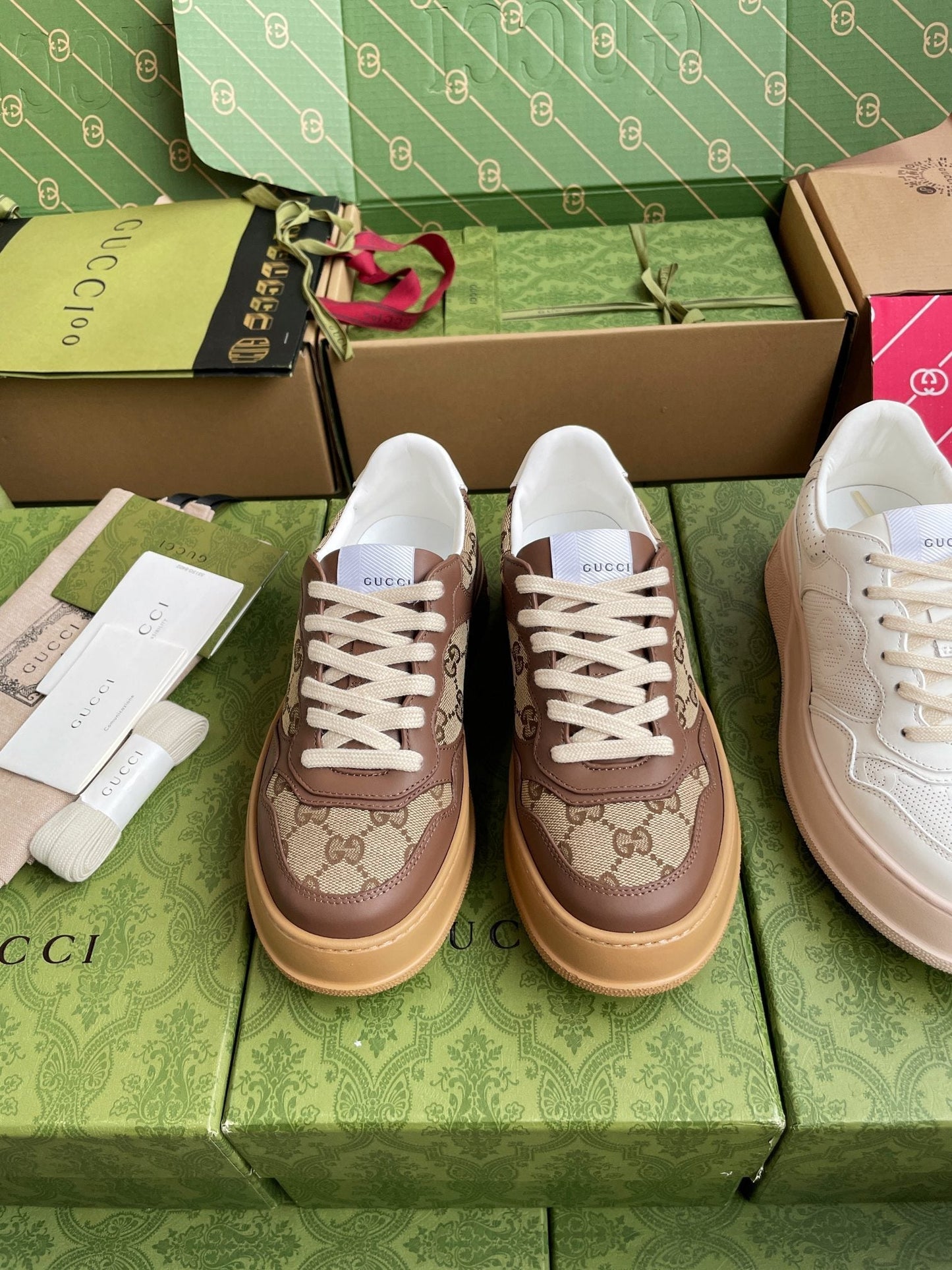 GG 26 Sneaker Beige Brown Canvas Calfskin 632893