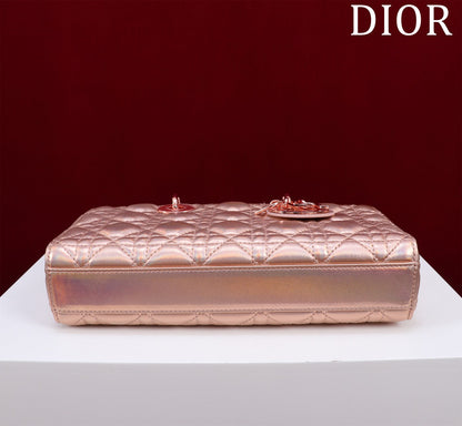medium lady d-joy 26 rose metalic lambskin