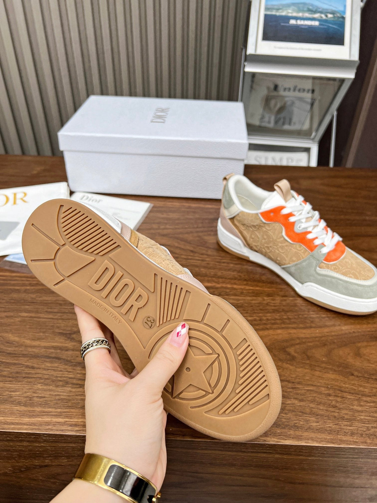 CD One Sneaker Brown Orange Mix Grey Beige Oblique Perforated Suede And Calfskin