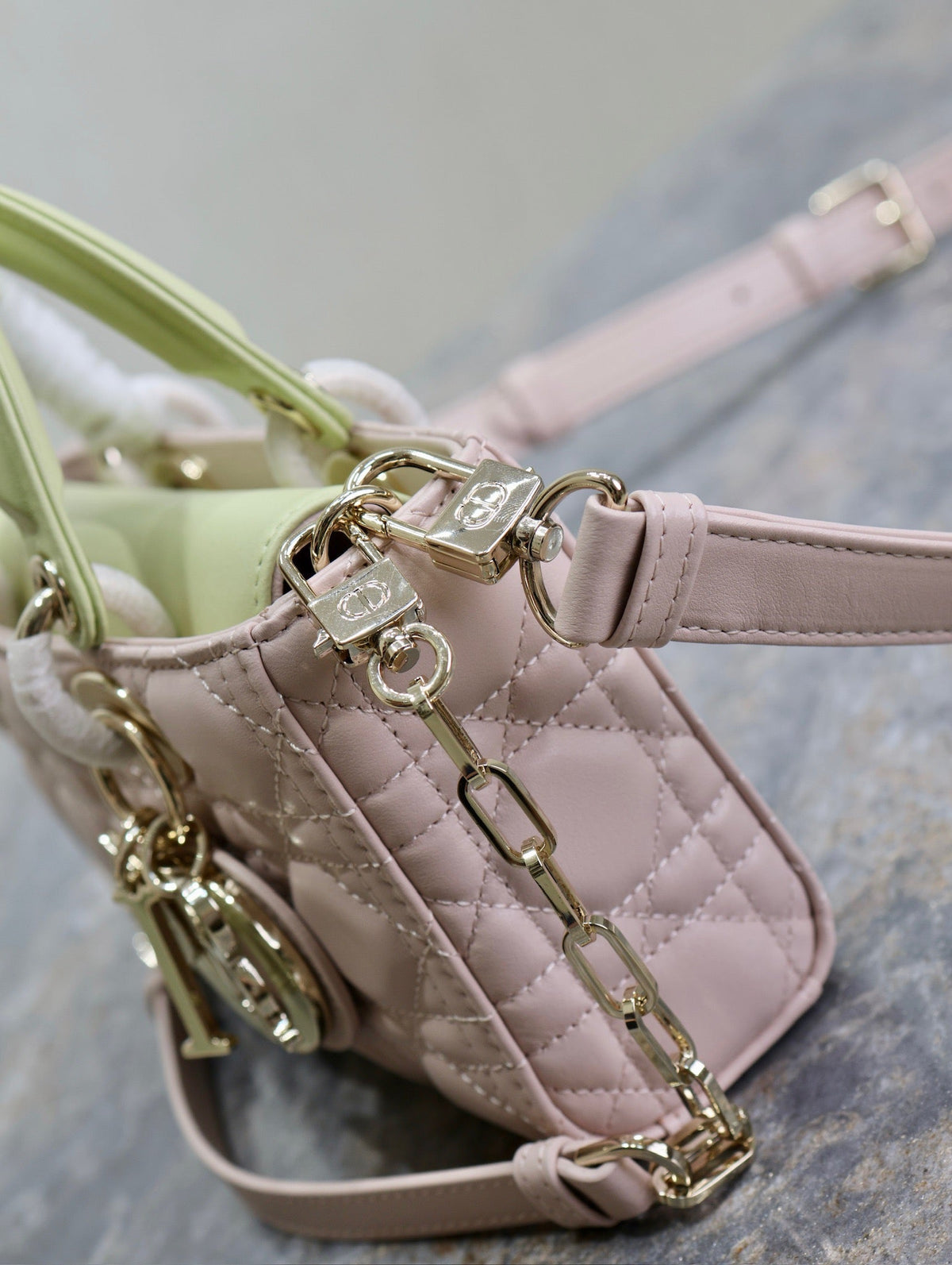 Lady D-Joy Bag 22 Pink Pale Green Lambskin