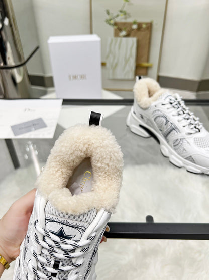 CD Chrono Sneaker White Black Wool Lining Mesh Fabric And Calfskin