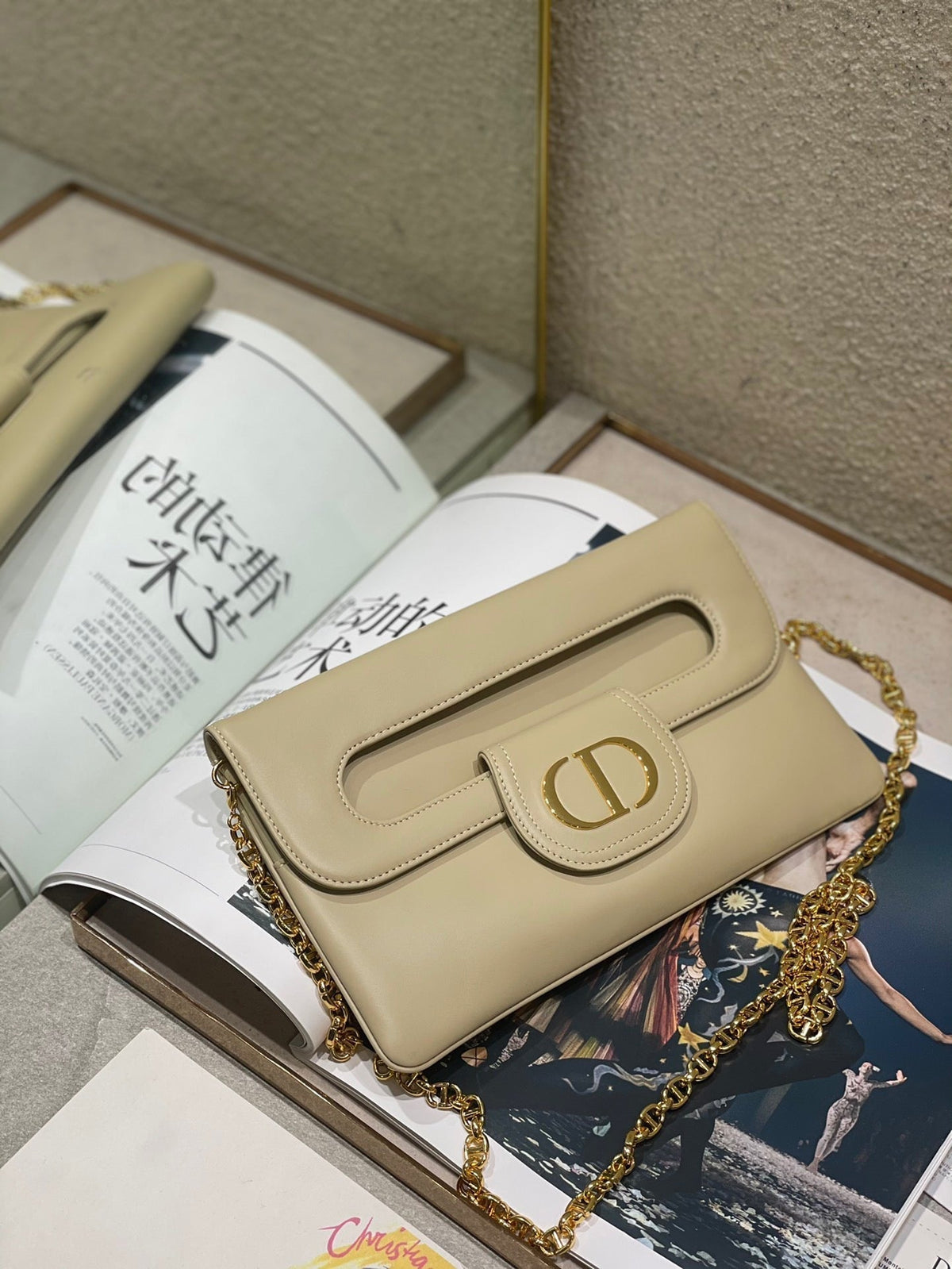 CD Diordouble Bag Beige Calfskin 336771