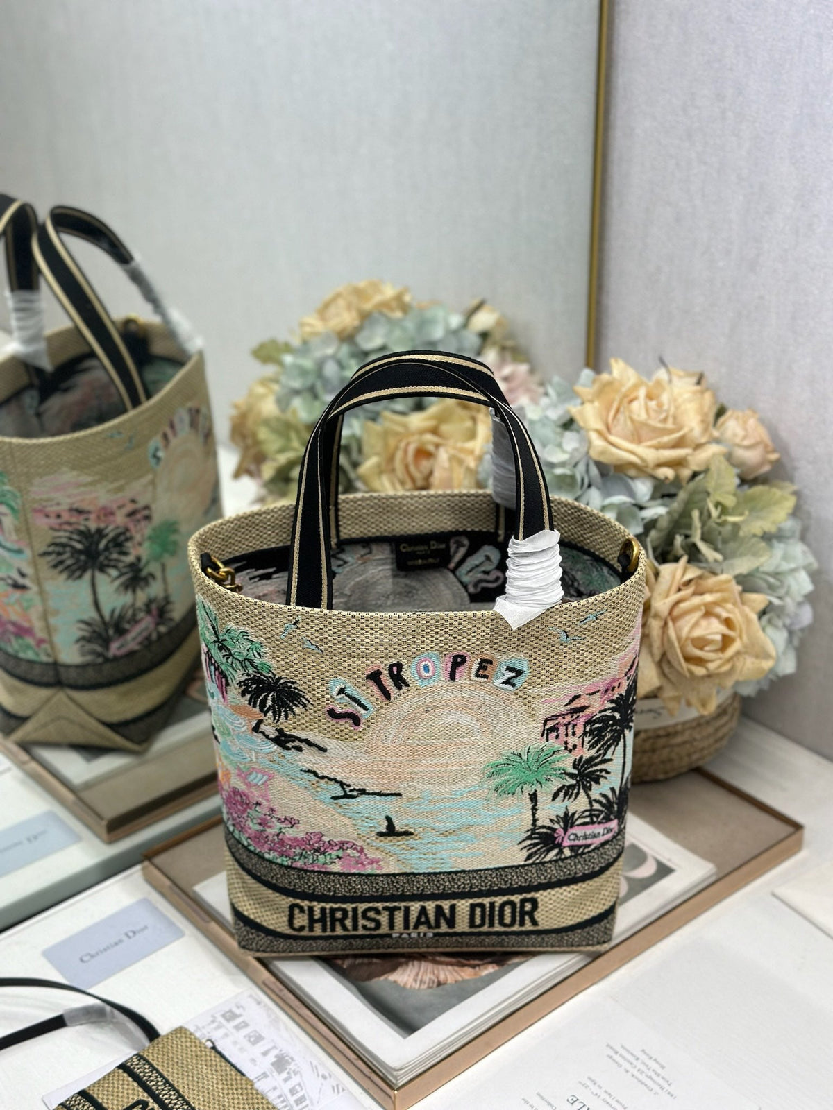 CD Fall 2025 Souvenir Small Book Tote Beige Cotton 288597