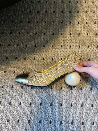 CC 26s High Heels Pump 50 Gold Mesh Leather 627205