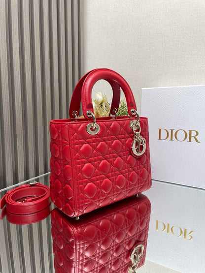 medium lady 24 red calfskin gold hardware