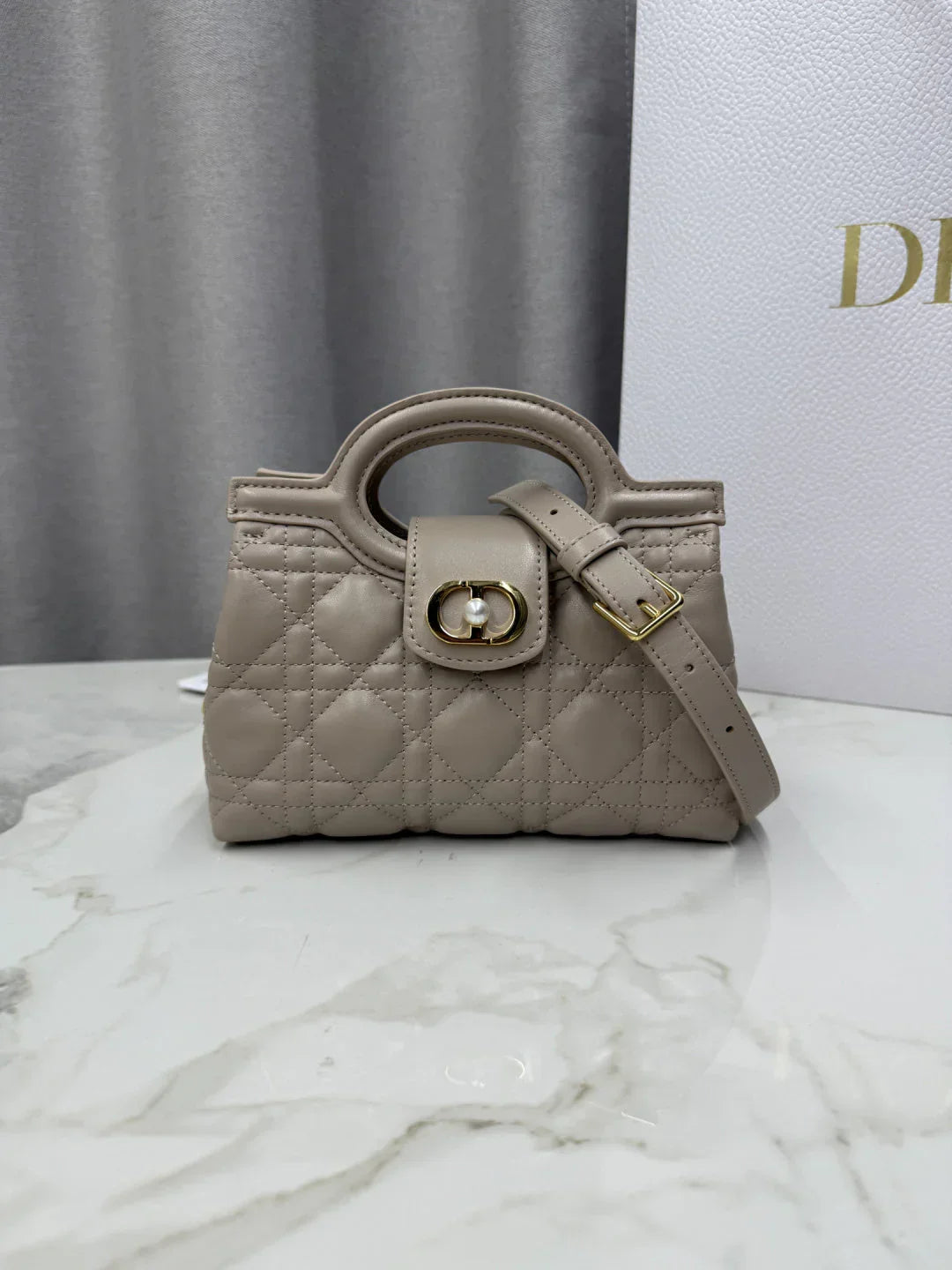 Dior 2026 Jolie Top Handle Mini Chain Handbag 18.5cm Grained Calfskin