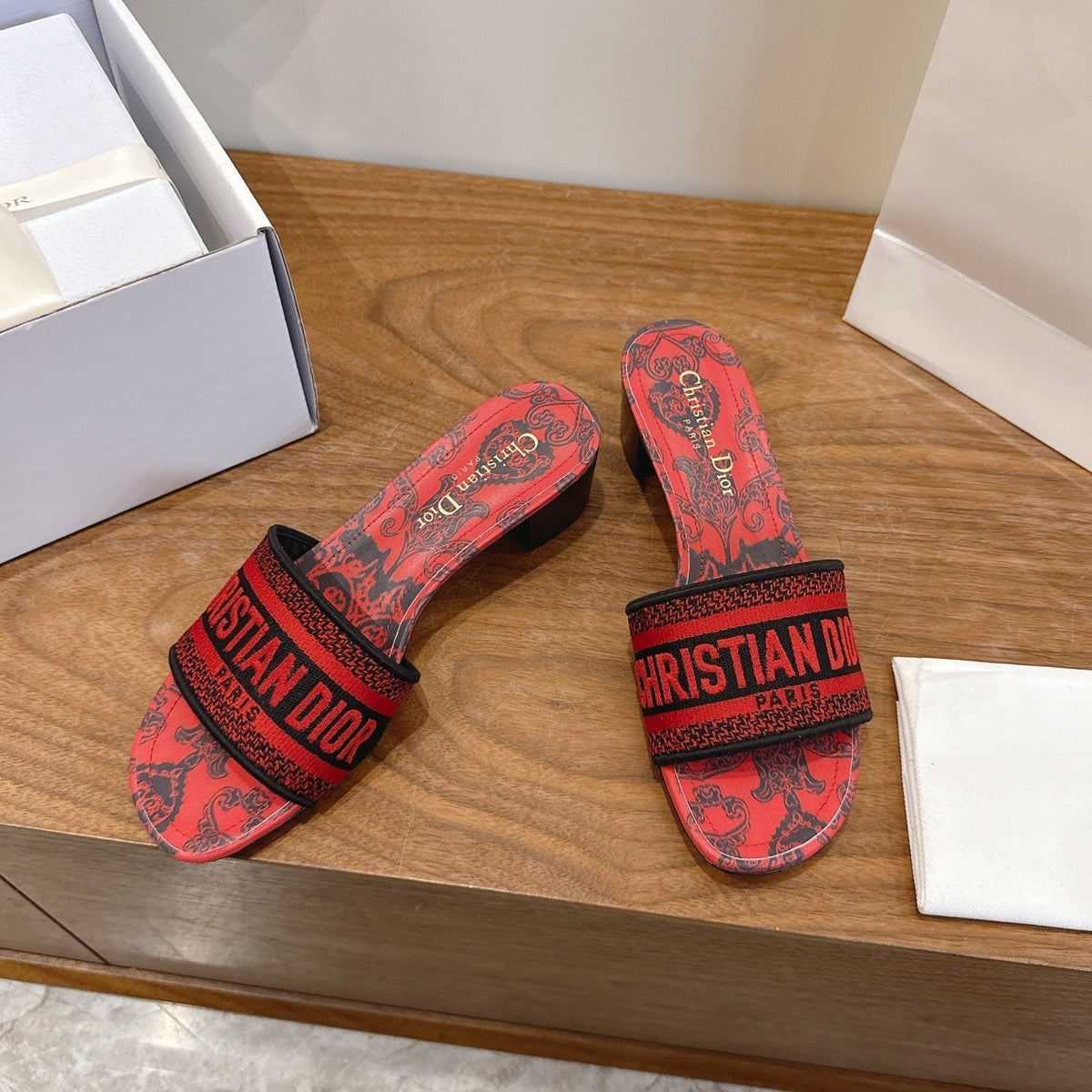 CD 26s Embroidered Sandals Canvas Cowhide 685577