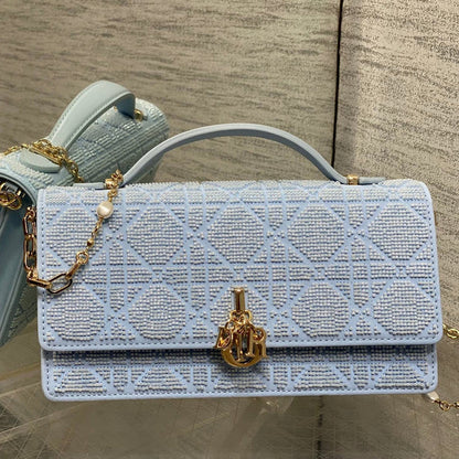 Dior 2026 Microbead-Embroidered Bag 21cm Cotton Leather 355271