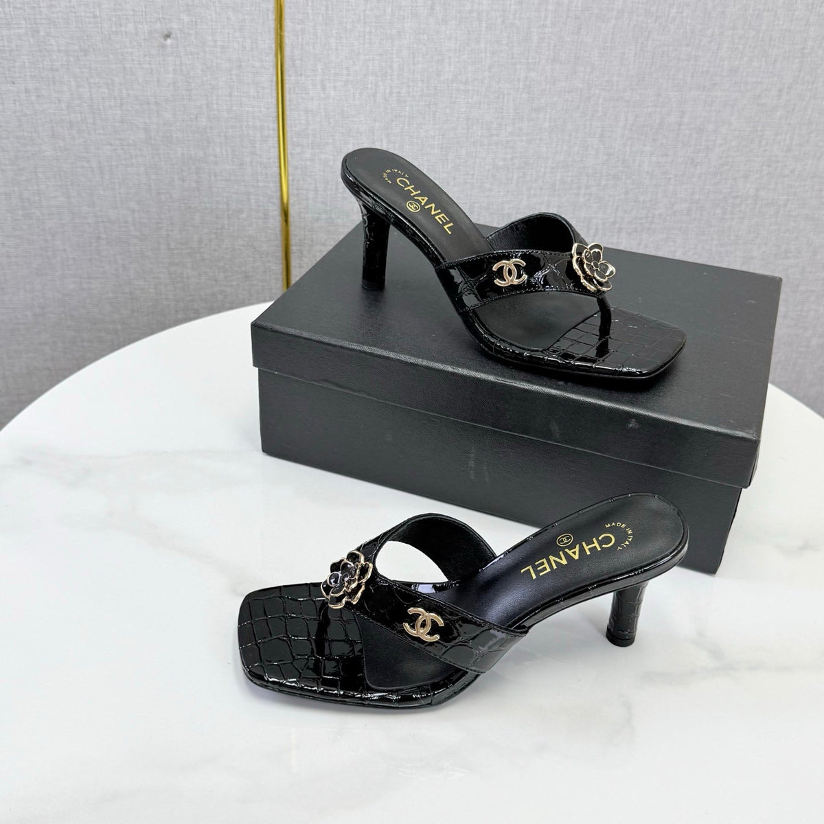 Chanel 2026 Crocodile Embossed Thong Sandal 60mm Leather 904417