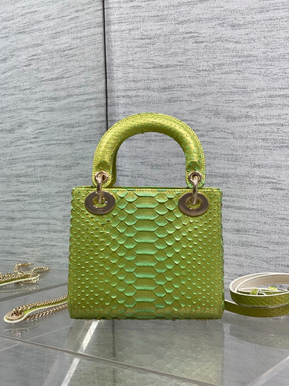 Dior 2026 Lady Embossed Snake Skin Bag 17cm Green Leather 378810
