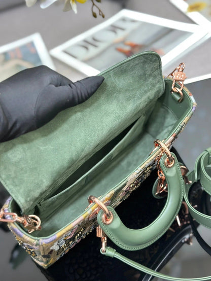 Dior 2026 Embroidered Floral Bag 26cm Green Mix Colors Fabric Leather 158565