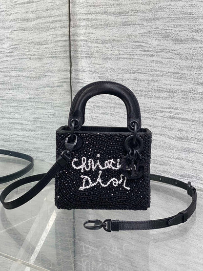 Dior 2026 Lady Art Mini Bag 12cm Black Cotton Leather 352144