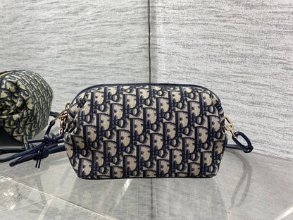 Dior 2026 Montaigne Pouch 20cm Blue Beige Canvas Leather 284147