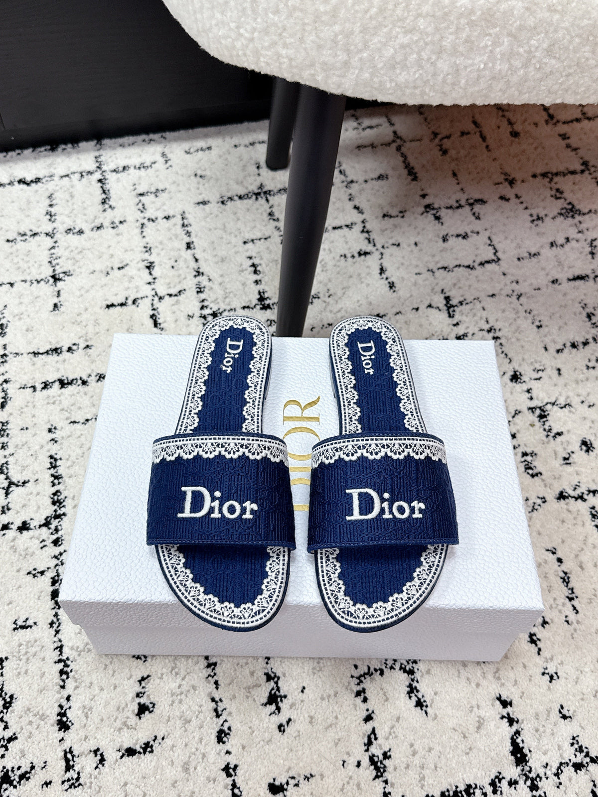 CD 26 Embroidered Slippers Dark Blue Canvas 617081