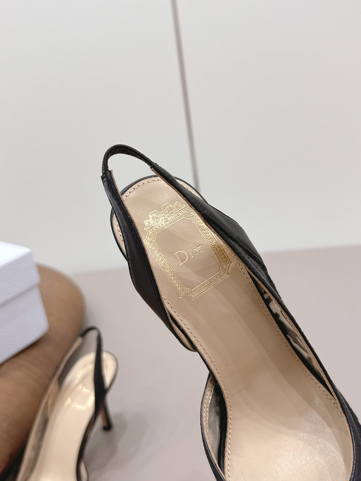 CD 26s Adiorable Slingback Pumps 8cm Black Beige Mesh Sheepskin
