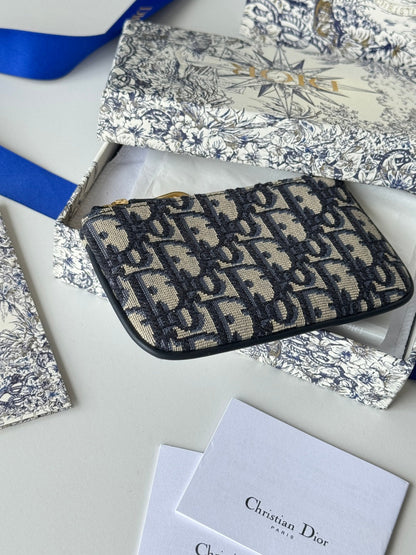 CD 30 Montaigne Coin Purse Key Bag Blue Jacquard GHW