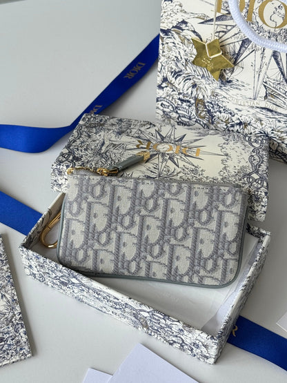 CD 30 Montaigne Coin Purse Key Bag Grey Jacquard GHW