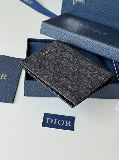 CD Oblique Passport Holder Black Jacquard Cowhide