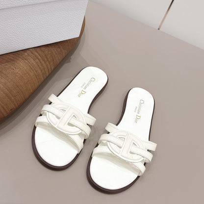 CD 26s D-Club Slide Sandal White Calfskin 738248