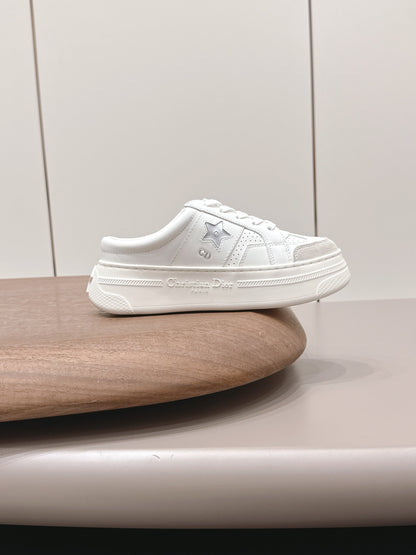 CD Dior Sliver Star Mule White Suede Leather 739310
