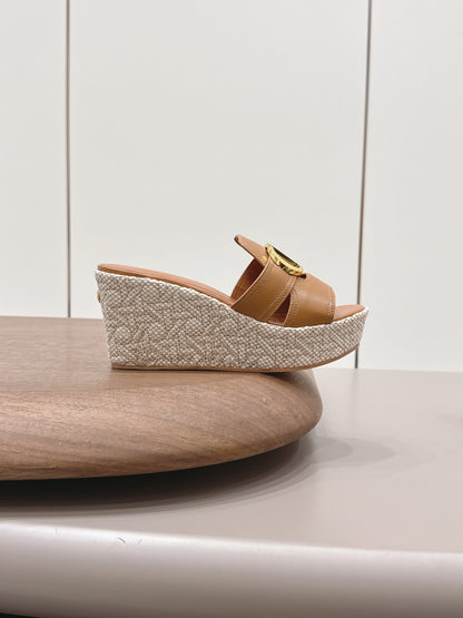 CD 30 Montaigne Wedge Slides 8cm Tan Calfskin 738318