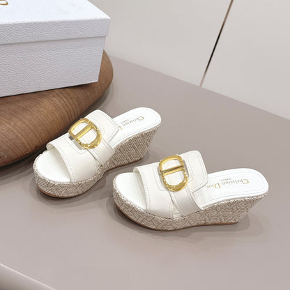 CD 30 Montaigne Wedge Slides 8cm White Calfskin 738320