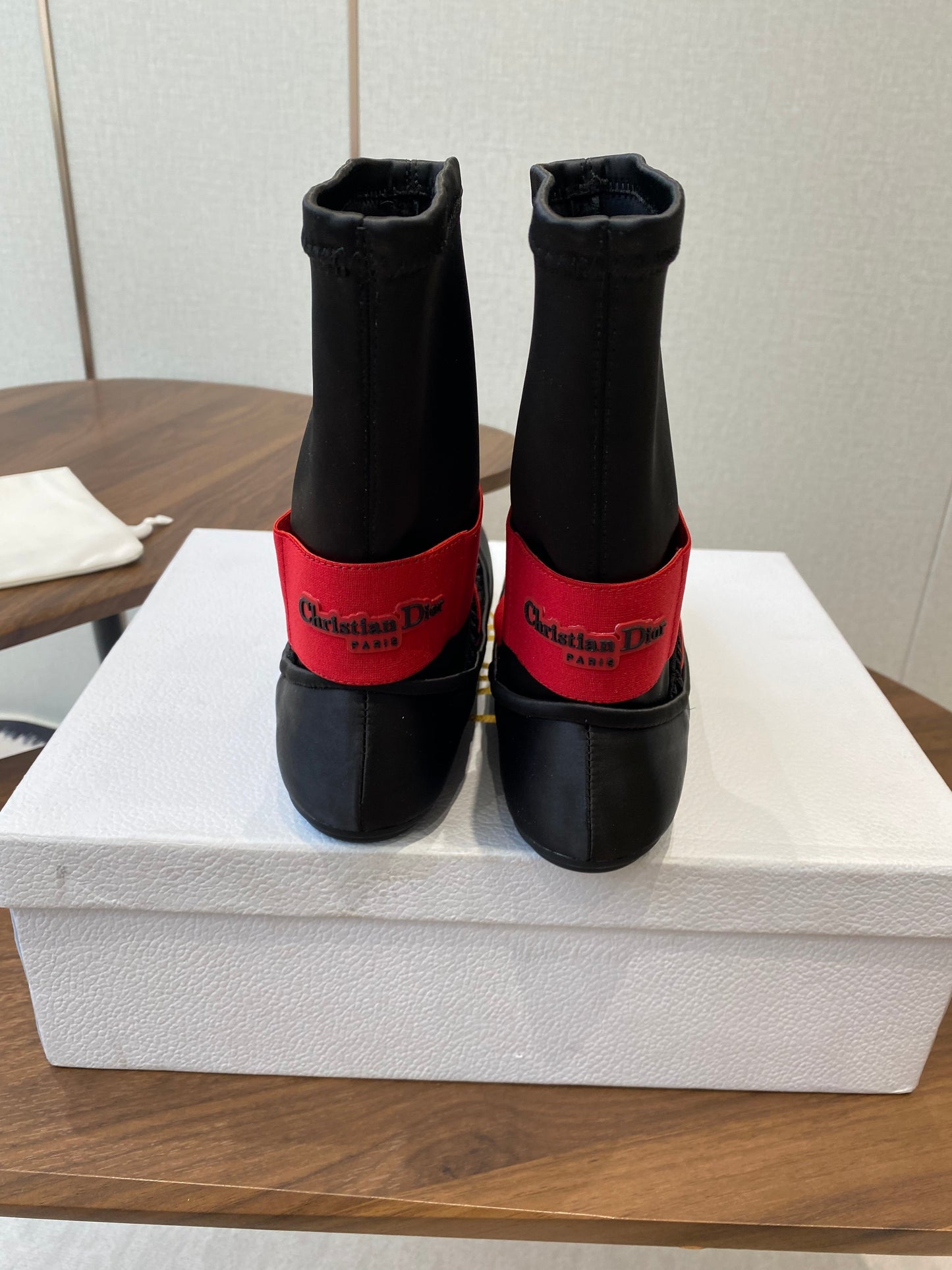 CD Ballet Stretch Boots Black Red Sheepskin Fabric 431501