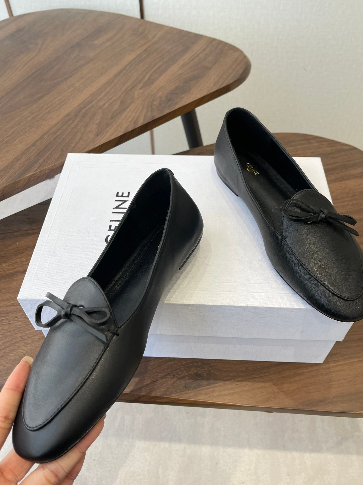 Celine 26 Loafers Black Sheepskin 624695