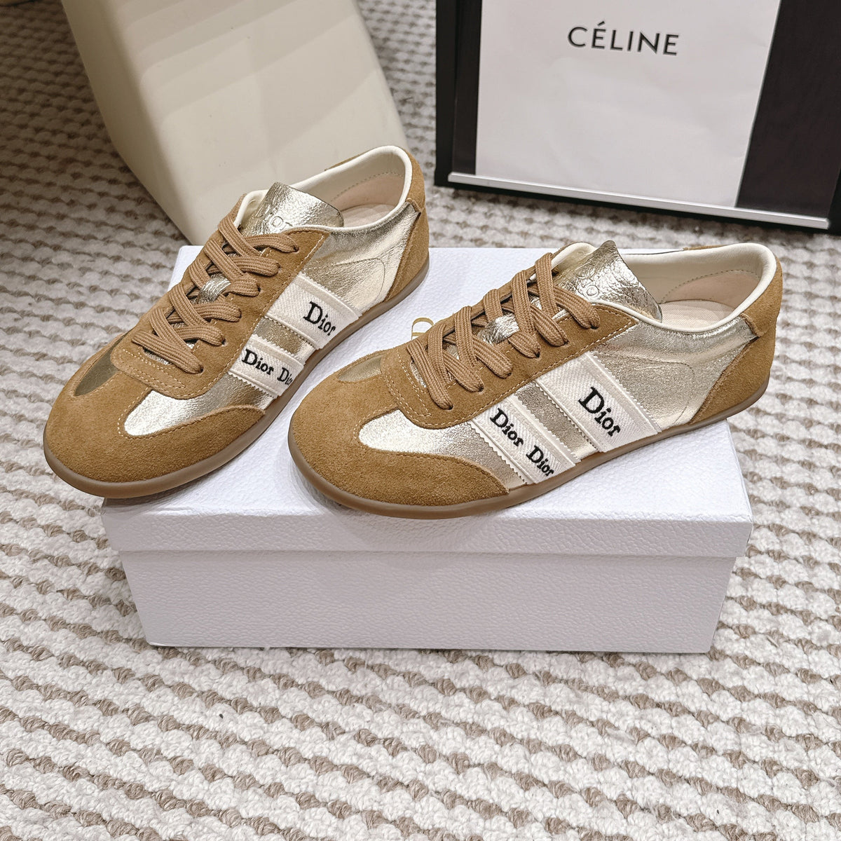 CD Ribbon Sneaker Brown Sliver Suede Leather 930295