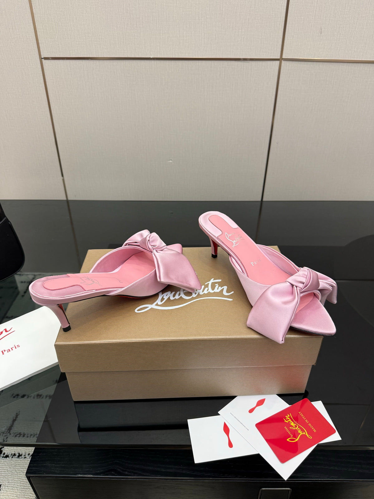 Christian Louboutin 2026 Mulazee Bow-Detail Slide Sandals 60mm Satin 791575