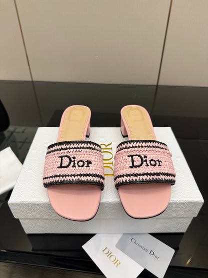 CD Dioriviera Woven Slides 4cm Pink Fabric Goatskin 828258