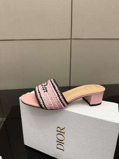 CD Dioriviera Woven Slides 4cm Pink Fabric Goatskin 828258