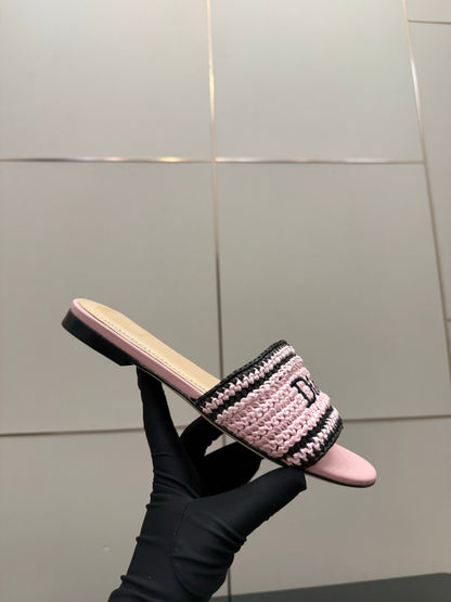 CD Dioriviera Woven Slides Pink Fabric Goatskin 828259