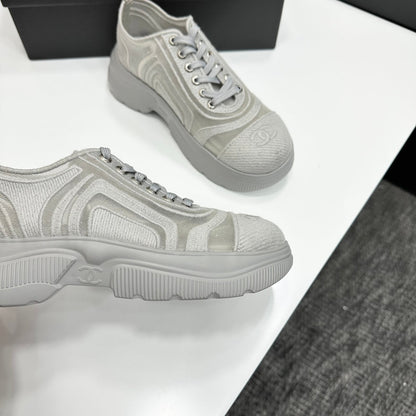 CC 26s Casual Sneakers Rhinestones Light Gray Mesh Sheepskin 626363