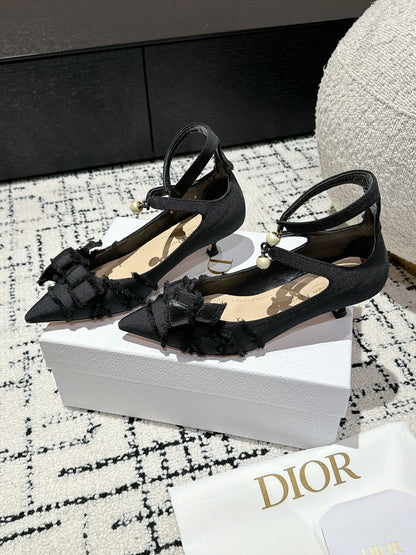 CD Adiorable pump 45 Black Fringed Grosgrain
