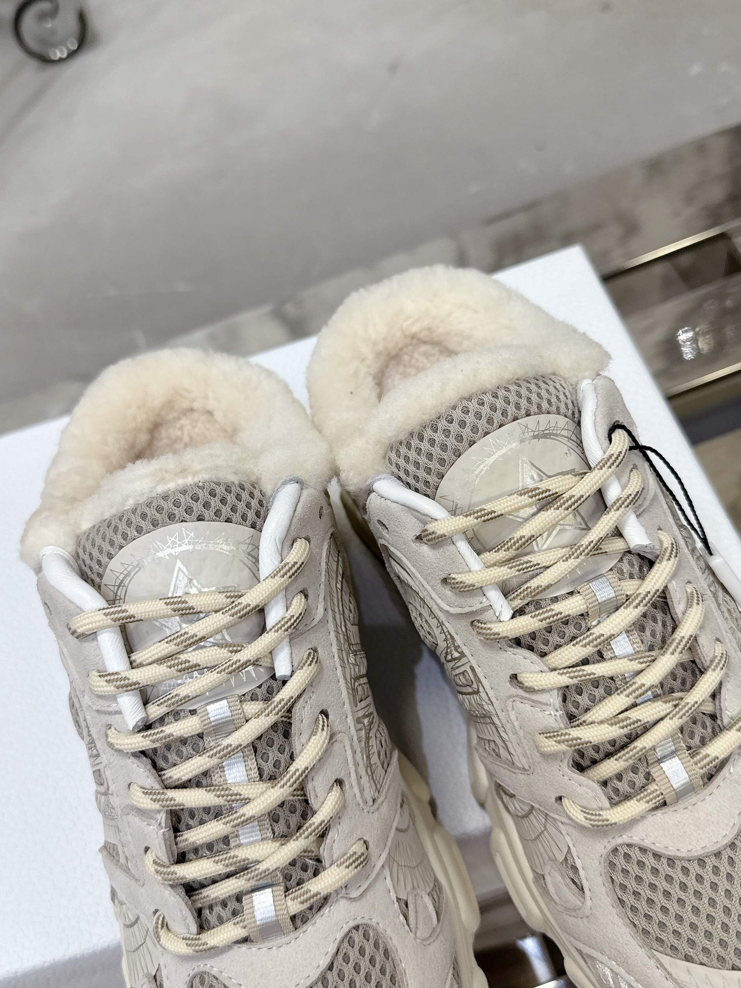 Dior 25 Chrono Sneakers Light Beige mix White Mesh Calfskin 530321