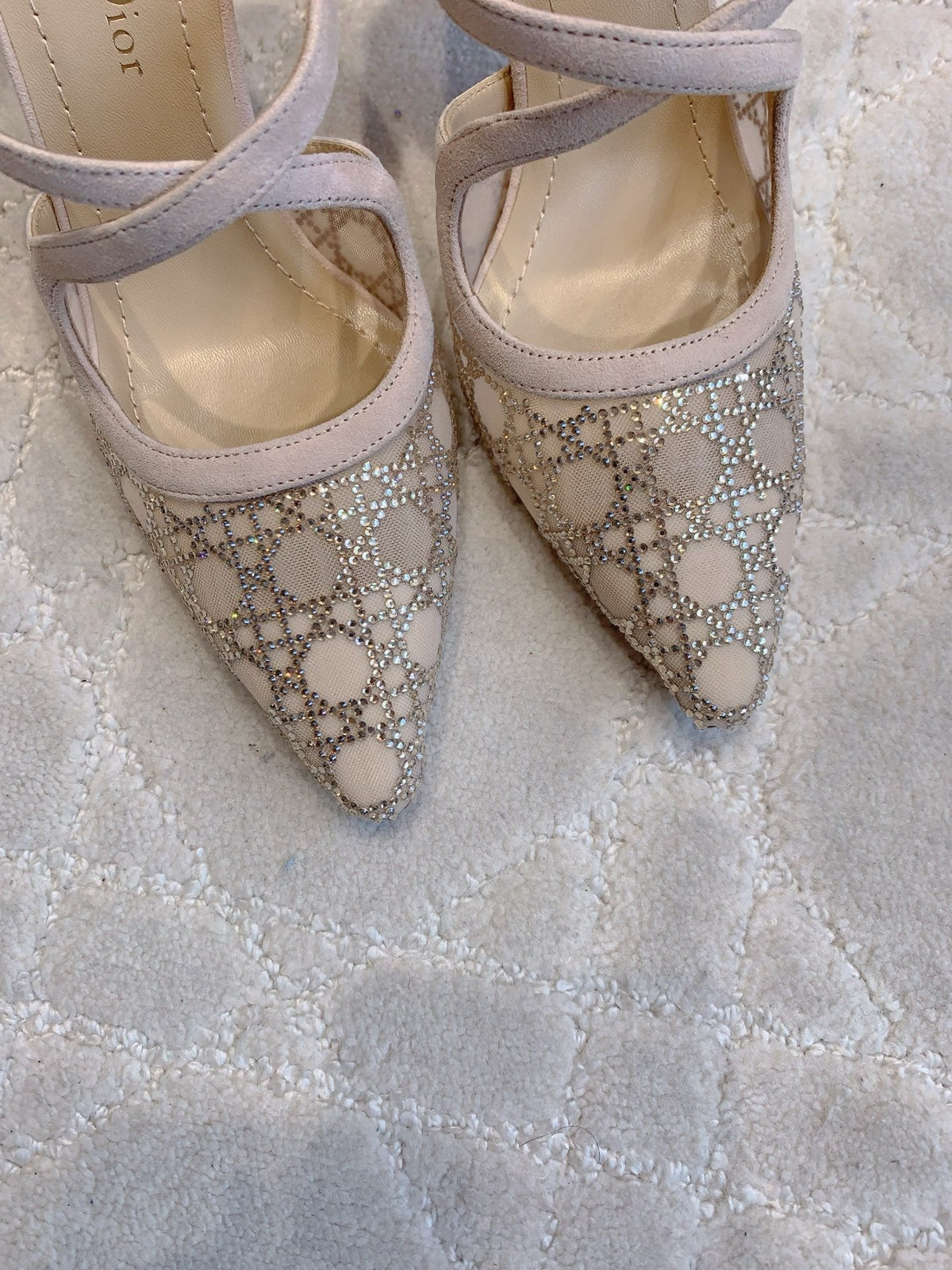 CD Capture Heeled Mule 10cm Beige Suede Mesh 615466