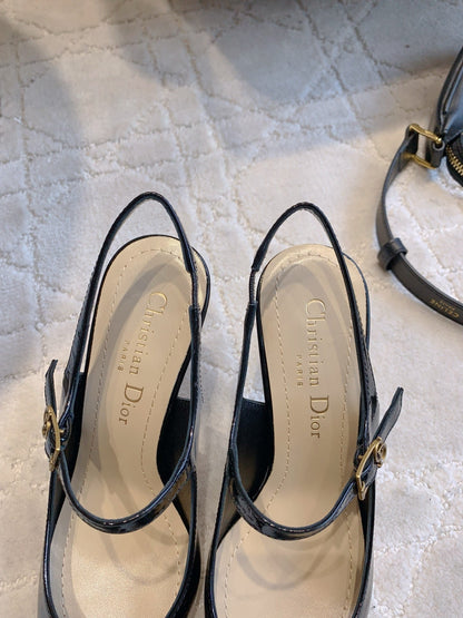 CD Icon Slingback 8cm Black Leather 615469