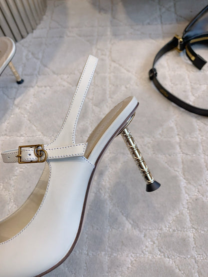 CD Icon Slingback 8cm White Leather 615470