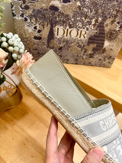 CD Granville Espadrille Grey Beige Oblique Jacquard Fabric And Calfskin