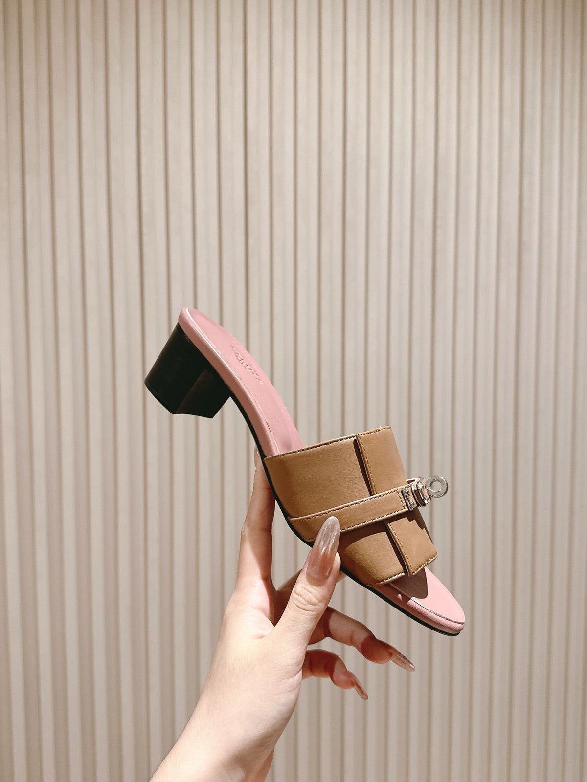 HM 2026 High Heel Slippers 65 Taupe Pink Calfskin 655857